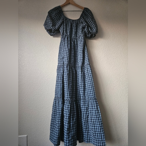 blue and black gingham cottagecore dress - Picture 3 of 5